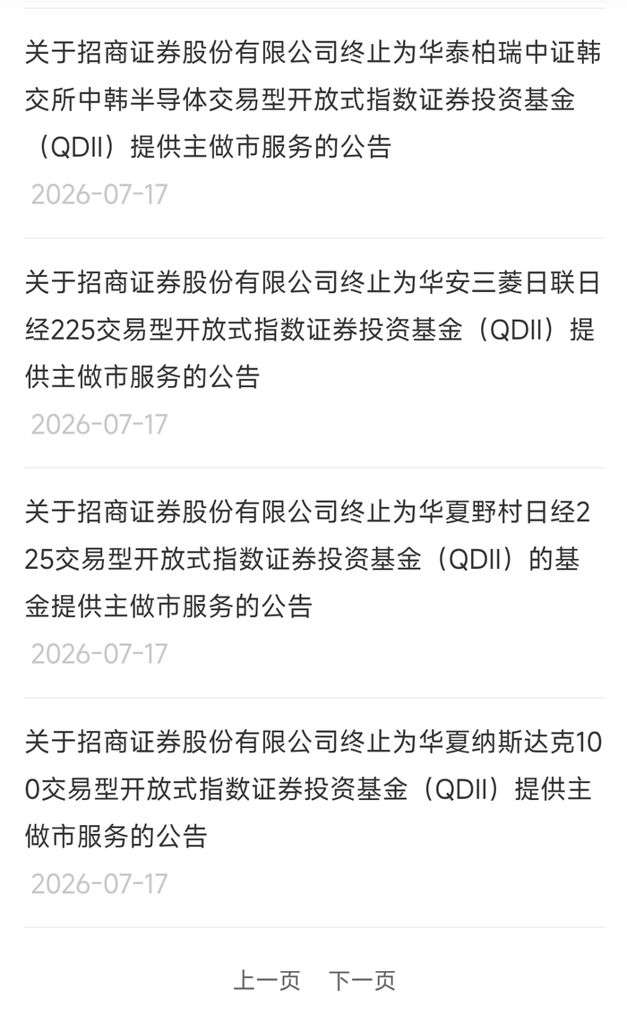 招商证券终止为中韩半导体等6只基金提供主做市服务，回应：单纯商业行为，非市场方向判断